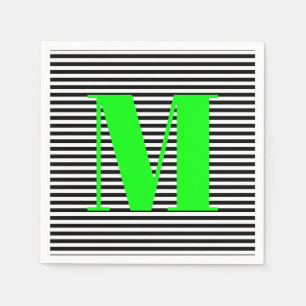 Customise monogram black white stripes neon green napkin
