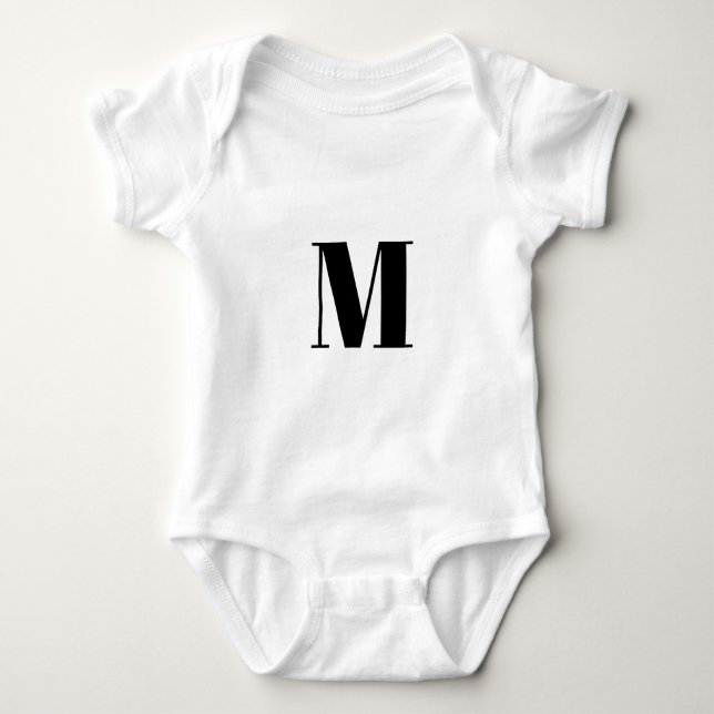 Customise monogram initial black white baby bodysuit (Front)
