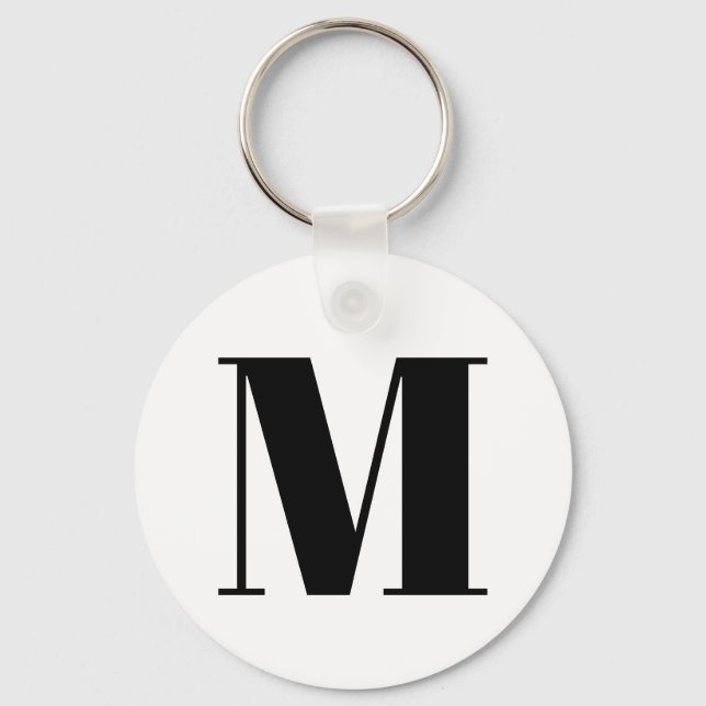 Customise monogram initial black white key ring (Front)