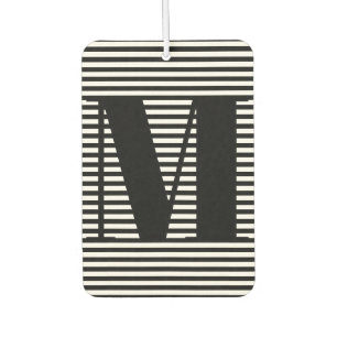 Customise monogram initial black white stripes car air freshener