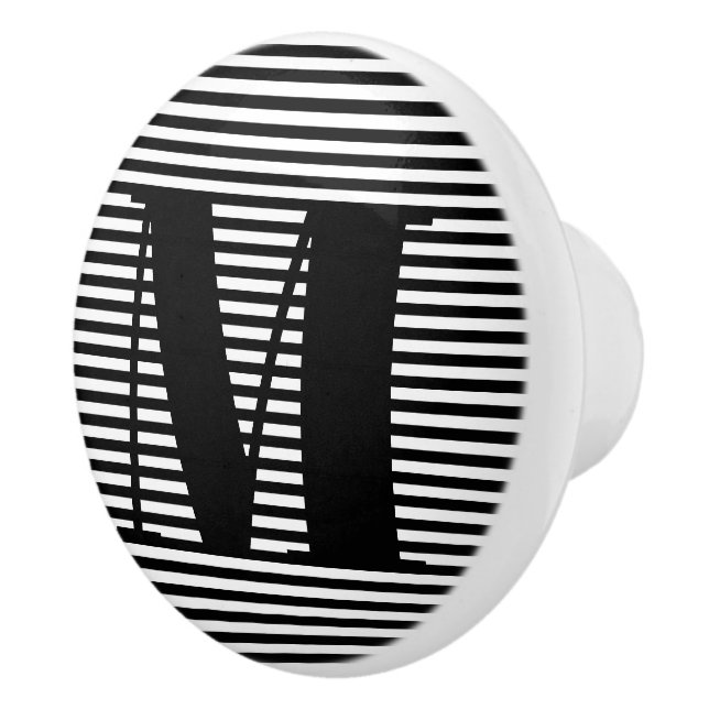 Customise monogram initial black white stripes ceramic knob (Right)