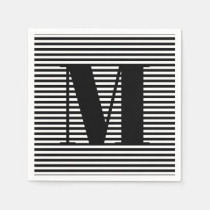 Customise monogram initial black white stripes napkin