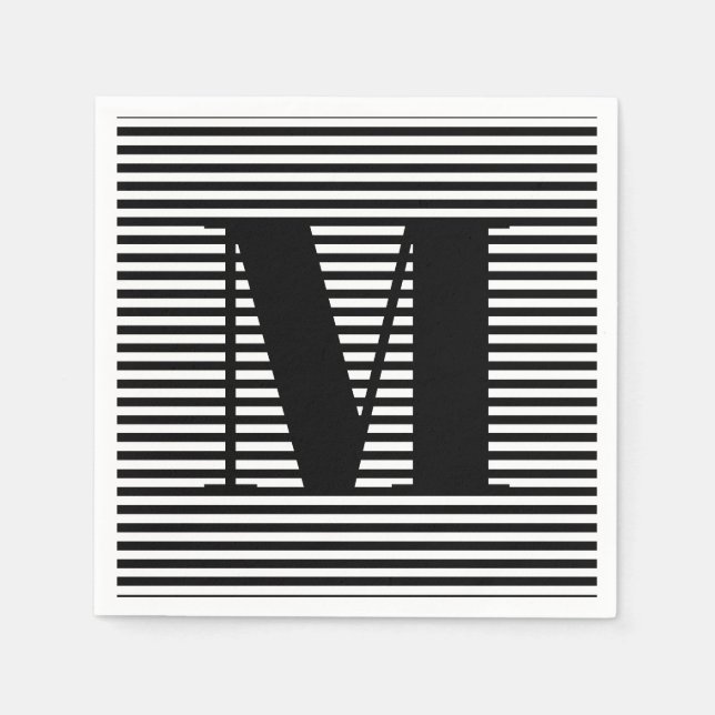 Customise monogram initial black white stripes napkin (Front)