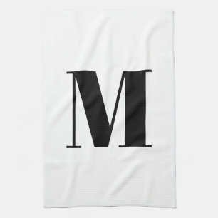 Customise monogram initial black white tea towel
