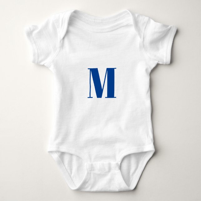 Customise monogram initial blue white baby bodysuit (Front)