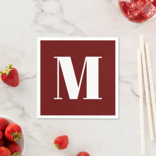 Customise monogram initial burgundy white napkin