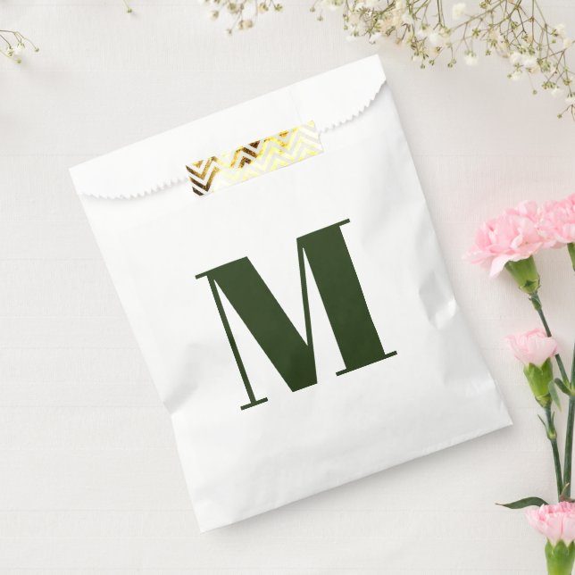 Customise monogram initial dark green white gift favour bags (Sealed)