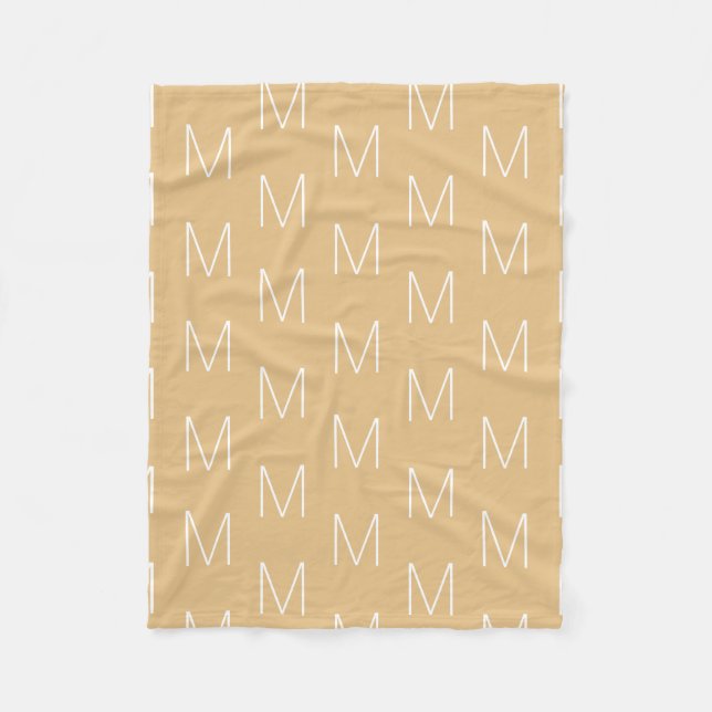 Customise monogram initial letter camel khaki fleece blanket (Front)