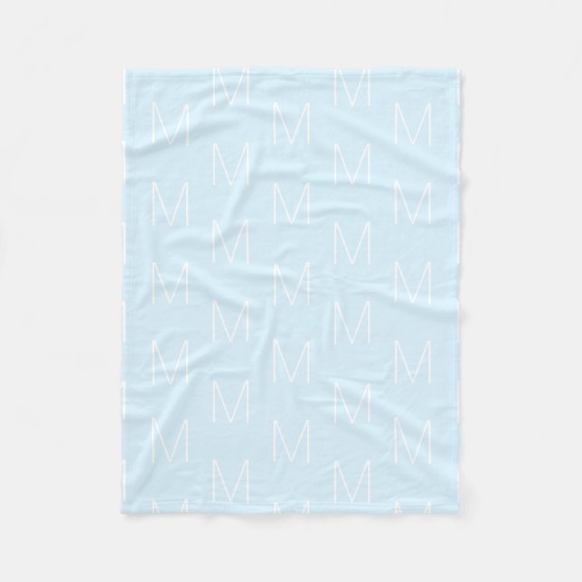 Customise monogram initial letter light blue white fleece blanket (Front)