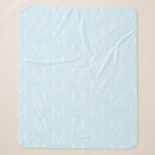 Customise monogram initial letter light blue white sherpa blanket