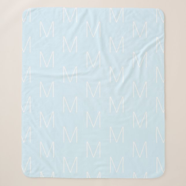 Customise monogram initial letter light blue white sherpa blanket (Front)