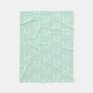 Customise monogram initial letter seafoam mint fleece blanket