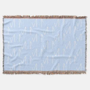 Customise monogram initial letter sky blue white throw blanket