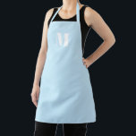Customise monogram initial light blue white apron<br><div class="desc">Customise monogram initial light blue white Apron

Unisex. Available in many sizes.
Great for cooks,  chefs,  pottery,  ceramics,  arts and crafts,  work,  kitchen,  cooking,  baking,  bbq,  grill,  and also businesses and stores,  etc</div>