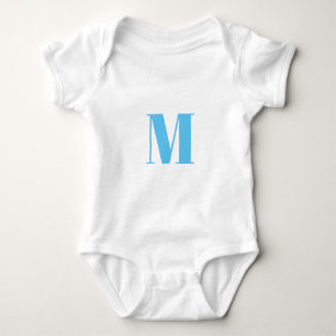Customise monogram initial light blue white baby bodysuit