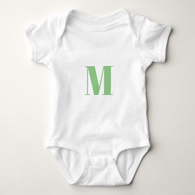 Customise monogram initial light green white baby bodysuit (Front)