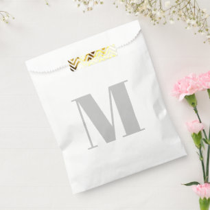 Customise monogram initial light grey white favour bags