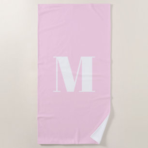 Customise monogram initial light pink white beach towel