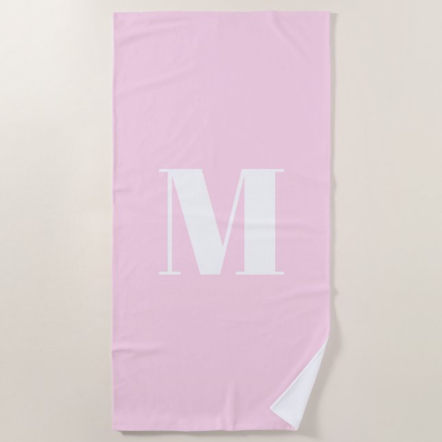 Customise monogram initial light pink white beach towel (Front)