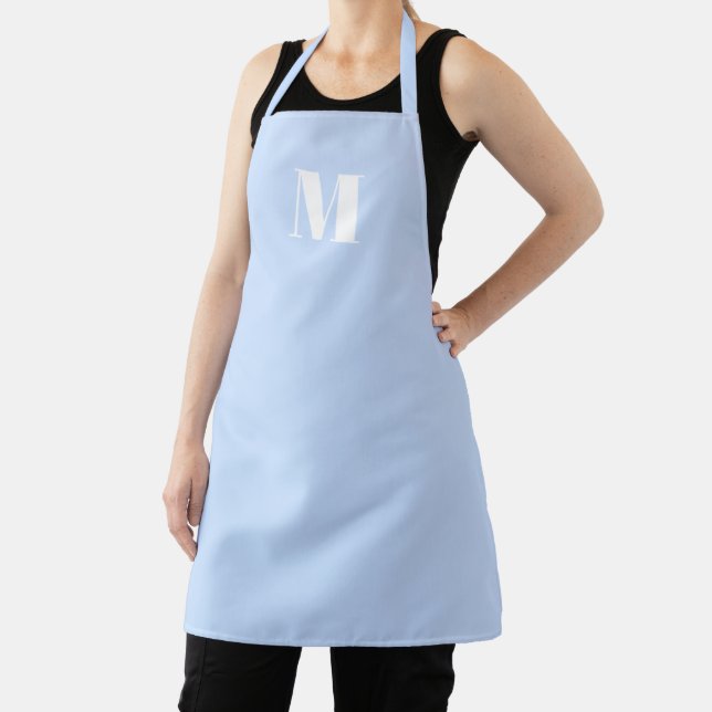Customise monogram initial light steel blue apron (Insitu)