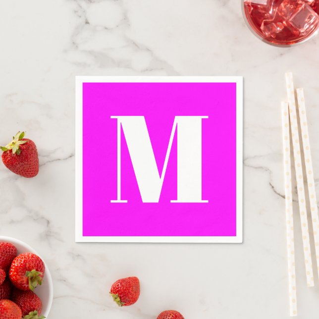 Customise monogram initial magenta white napkin (Insitu)