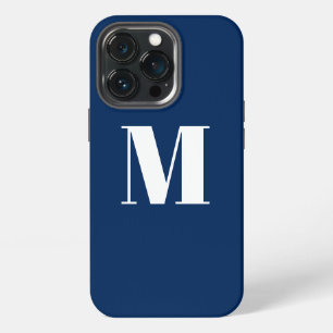 Customise monogram initial navy blue white iPhone 13 pro case