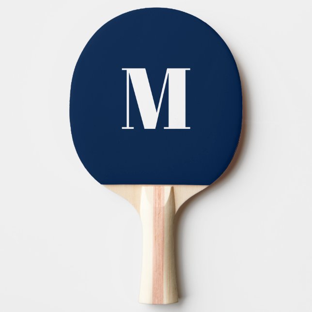 Customise monogram initial navy blue white ping pong paddle (Front)