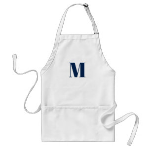 Customise monogram initial navy blue white standard apron