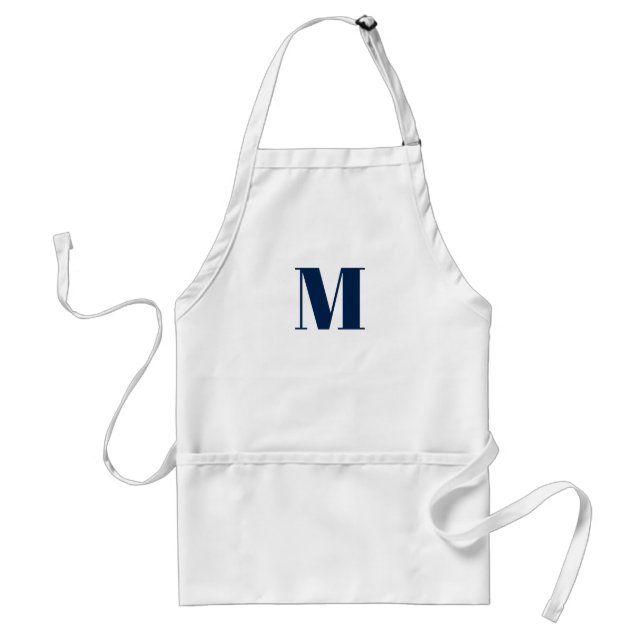 Customise monogram initial navy blue white standard apron (Front)