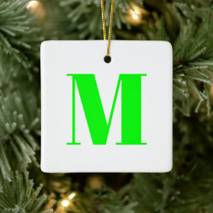Customise monogram initial neon green white ceramic ornament