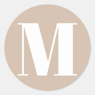 Customise monogram initial number beige tan white classic round sticker