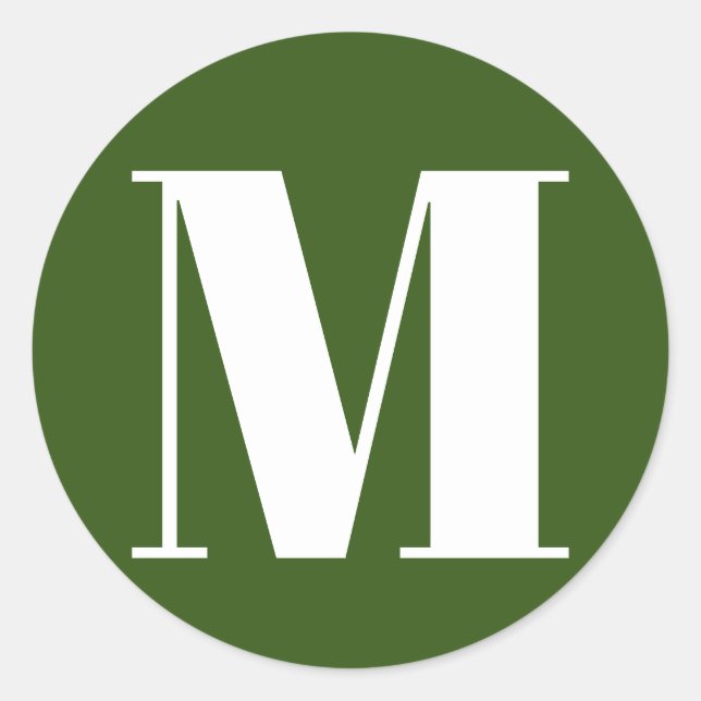 Customise monogram initial number forest green classic round sticker (Front)