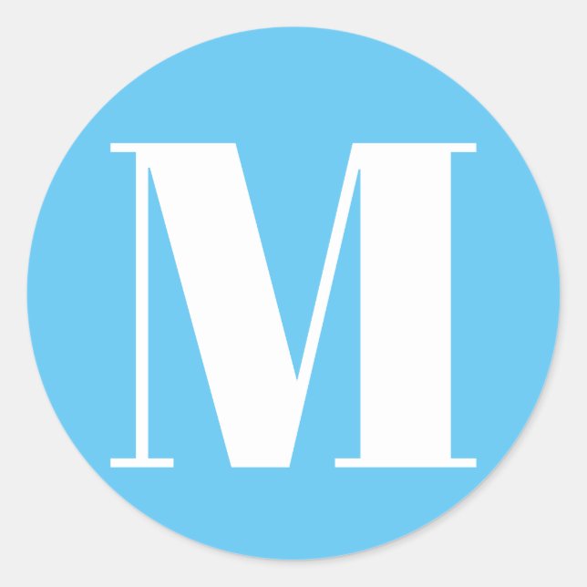 Customise monogram initial number light blue white classic round sticker (Front)