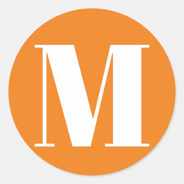 Customise monogram initial number orange white classic round sticker (Front)