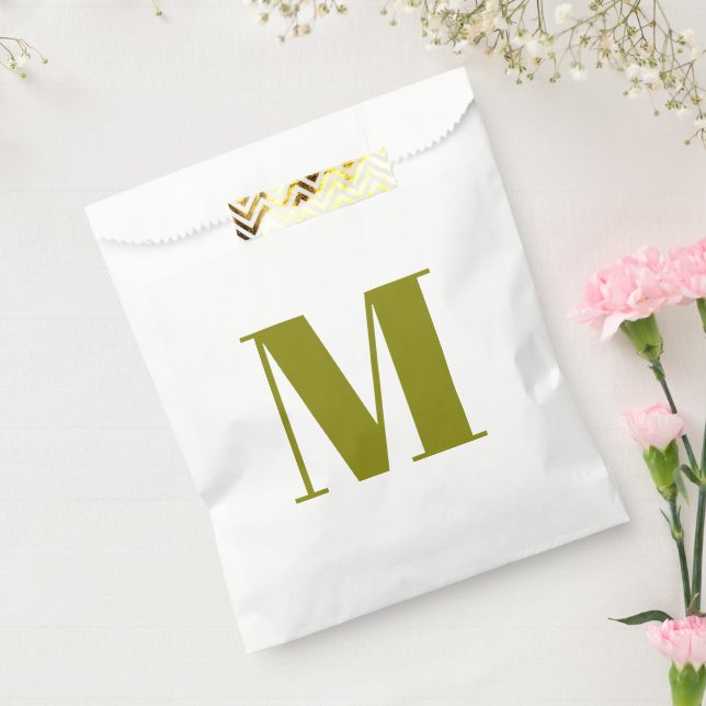 Customise monogram initial olive green white gift favour bags (Sealed)