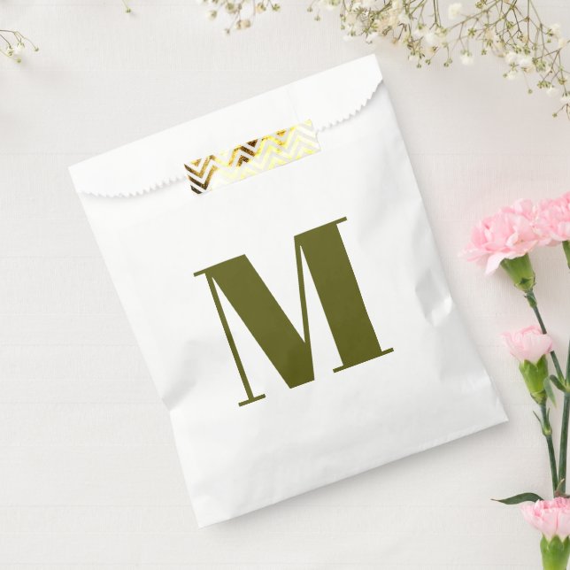Customise monogram initial olive moss white gift favour bags (Sealed)
