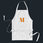 Customise monogram initial orange white standard apron<br><div class="desc">Customise monogram initial orange white Adult Apron</div>