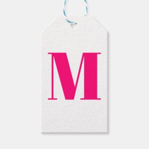 Customise monogram initial pink fuchsia white gift tags