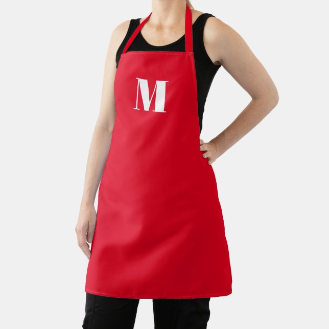 Customise monogram initial red white apron (Insitu)
