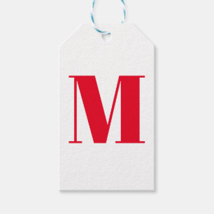 Customise monogram initial red white gift tags