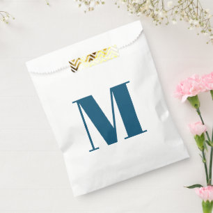 Customise monogram initial teal blue white favour bags