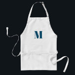 Customise monogram initial teal blue white standard apron<br><div class="desc">Customise monogram initial teal blue white Adult Apron</div>