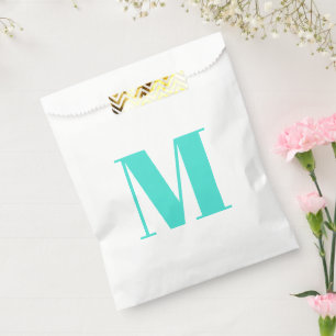Customise monogram initial turquoise white gift favour bags