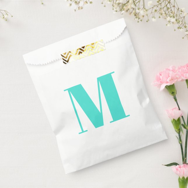 Customise monogram initial turquoise white gift favour bags (Sealed)