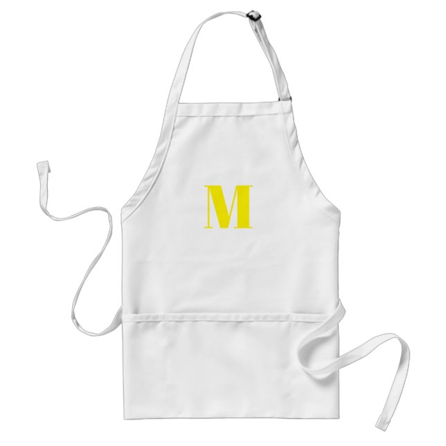 Customise monogram initial yellow white standard apron (Front)