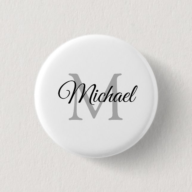 Customise Monogram Name White Template Elegant 3 Cm Round Badge (Front)