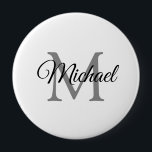 Customise Monogram Name White Template Huge 10 Cm Round Badge<br><div class="desc">Customise Monogram Name White Template Elegant Trendy Huge Round Button.</div>