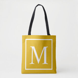 Customise monogram on mustard yellow tote bag