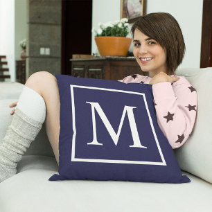 Customise monogram on navy blue cushion