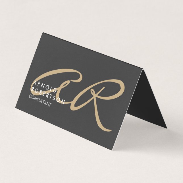Customise Monogram Plain Grey Beige Business Card (Front)